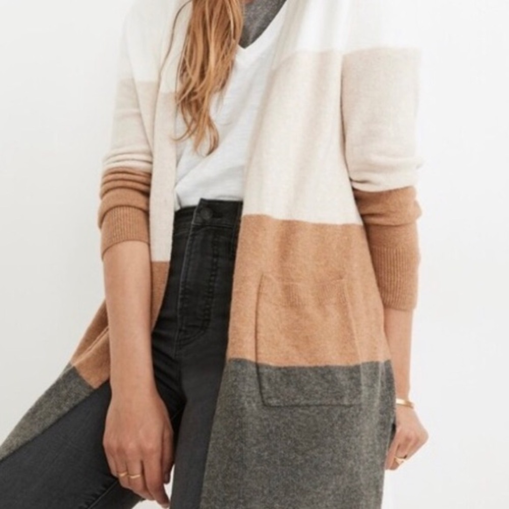 MADEWELL Colorblock Open-Front Cardigan Sweater